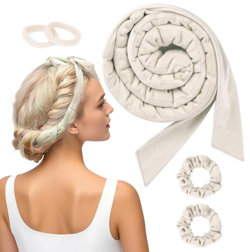 BUTBU Bigodino per Boccoli, Bigodina Fascia Capelli, Fascia Bigodino Kit Fai da Te, Senza Calore, Con Fascia per Capelli, Morbido, per Salon Barber, Capelli Medi Lunghi- Bianco