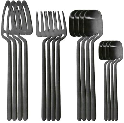 GYMIGE Ensemble de Couverts Noirs Mats 16 pièces en Acier Inoxydable 304, Service de Table, Couteau, Fourchette, cuillère, Service de Table, Couverts de Cuisine, Service de Table