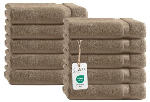 Class Home Collection Gästetücher 30x50 cm – 10er Set Frottee Gästehandtücher – Weich & saugfähig – 100% Baumwolle mit Aufhänger – Beige
