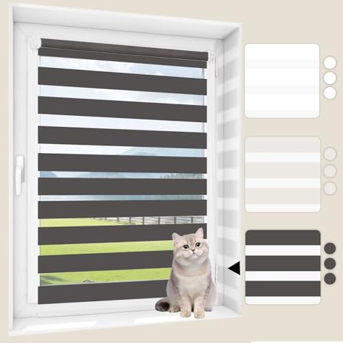 FANFX Doppelrollo Klemmfix ohne Bohren Anthrazit B40 x H130cm (Stoffbreite 36cm),Lichtdurchlässig und Verdunkelnd Duo Rollo,Seitenzugrollo für Badezimmer, Schlafzimmer, Wohnzimmer Fenster und Tür