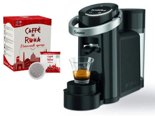 Macchina Caffè Bluemoon Nera a Cialde Caffè Borbone - Display Touchscreen a Cialde Ese 44 mm + 100 Cialde Miscela Rossa Vulcano -