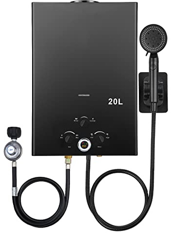 Tankless Propane Water Heater - 5.26GPM 20L, Outdoor Portable Gas Instant Hot Water Heater with Digital Display and Multi-Protection for Camping Trips, Boat Cabins