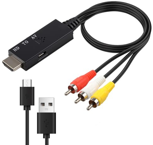 Pmqs Adaptador HDMI a RCA, 1080P Convertidor HDMI a AV, RCA Compuesto CVBS Video Convertidor, Adaptador Hdmi A AV Soporta PAL/Ntsc para TV Stick, STB, Ordenador Portátil, VCR, DVD