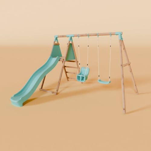 Waltons Wooden Swing Set with Slide - Outdoor Kids 2 Swings & Toddler-Friendly Features | Pressure-Treated Timber Garden Playset for Children | Handmade in the UK