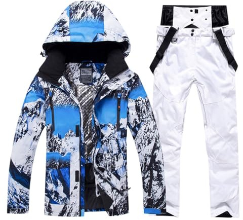 Generisch Tuta da sci da uomo, antivento, isolata, calda giacca da snowboard con pantaloni, Suit C1-bianco, L