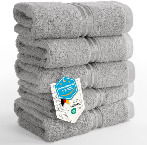 Hammetex Gästhanddukar 5-pack, 30 x 50 cm, 100 % lockbomull | OEKO-TEX-certifierad, mjuk och absorberande, frotté med ögla för badrum, gästtoalett och kök