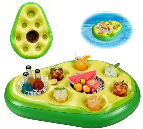 Soporte Inflable para Bebidas, 2 en 1 Bandeja Flotante para Piscina con 8 Agujeros, Portabebidas Inflables para Piscina, Bandeja Inflable Gran Capacidad para Verano Playa Fiesta