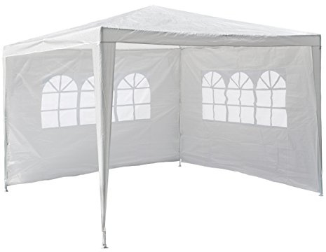 Nexos GM36090 PE-Pavillon Partyzelt mit 2 Seitenteilen für Garten Terrasse Markt Camping Festival als Unterstand und Plane, wasserdicht 3 x 3 m weiß | Leicht und stabil - mit Fenstern