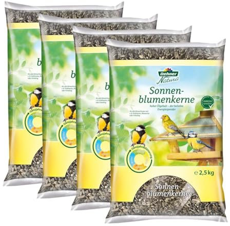 Dehner Natura Premium Wildvogelfutter, Sonnenblumenkerne, Ganzjahresfutter proteinreich / energiereich, hochwertiges Vogelfutter für Wildvögel, im Set, 4 x 2.5 kg (10 kg)