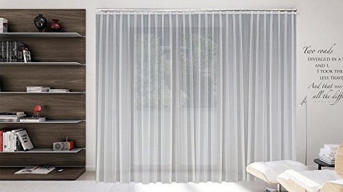 Sun World Maßgeschneiderte weiße Voile Store Gardine, inklusive Blei und Automatik Faltenband 1:2,5, 3er Falte, Vorhang nach Maß, Höhe 90 – 295 cm (245x900cm/HxB)