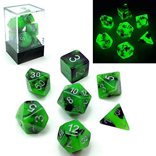 Bescon Polygonal Würfel Spielwürfel Gemini Two-Tone Leuchten D&D Dice Set Spooky Rocks, Helle RPG - Rollenspiel Polyedrische Dice 7pcs Set d4 d6 d8 d10 d12 d20 d%, Brick Box Packaging