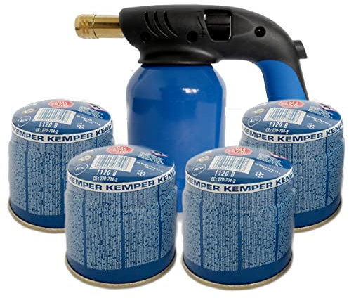 Lampada Per Saldare Cannello Accendi Fuoco Kemper + 4 Bombole Gas Butano Sicuro