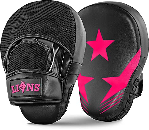 Lions Star Boxing Pads - Premium Rex Leather Kickboxing Pads Hook and Jabs Mitts Punch Bag Training Punching Boxing Mitts, Ideal for MMA Martial Arts Sparring Training, Men Women Adults (Pink)