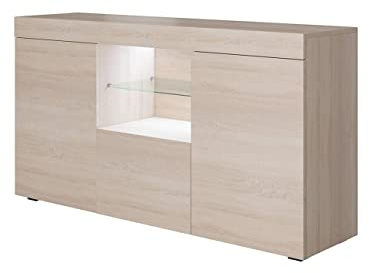 MB Muebles Bonitos, Buffet Sefora pour Salon et Salle à Manger avec Lumière LED, Meuble TV en Mélamine Mate, Couleur Sonoma, 135x72x34 cm
