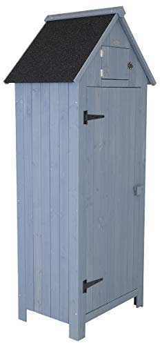 CHARLES BENTLEY FSC Certified, Slim, Tall, Garden, Storage Shed, Grey, Wooden, Patio, Store Shed, Sentry Style, Box, Extra Height, 3 Shelves, Hutch, Wooden Lock, Metal Lock, Fir Wood (179x77x54cm)