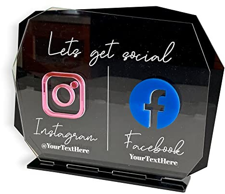 Personalisiert Kombinierte Schilder aus Acryl, Finden Sie uns Instagram und Facebook, Acount Kontakt, Social Media, Wunsch Text & Logo, Wunschname, Dein Text, Namensschild, Hinweisschild, Büroschild