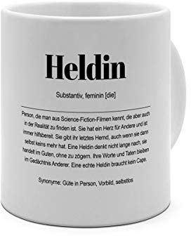 XXL Riesen-Tasse mit Definition Heldin - Tasse mit Spruch, Wörterbuchtasse, Geschenktasse, witzig, Kaffeebecher, Becher, Jumbo-Tasse, Riesen-Becher - Farbe Weiß