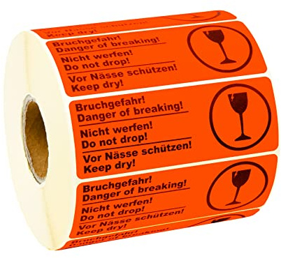 Prolac varningsklistermärke kasta, skydda mot fukt – praktiska fraktetiketter självhäftande på en rulle – permanent självhäftande, högkvalitativa paketklistermärken