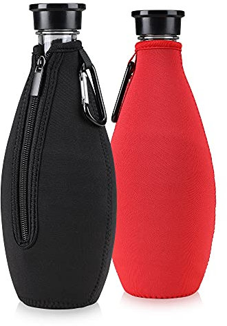 kwmobile 2x Schutzhülle kompatibel mit SodaStream Glasflasche - Neopren Hülle - Flaschen Kühler für Wasser Karaffe in Schwarz Rot