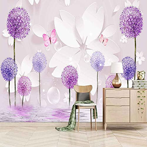 FVGKYS Wandbilder Schlafzimmer Erwachsene Kinder Tapete Plakate 3D Abstrakter Lila Blumenschmetterling Selbstklebend Wandgemälde Wandtattoo Kunst Dekoration Für Wohnzimmer Küche Wanddekoration 350x256