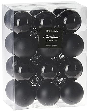 ToCi Weihnachtskugel-Set Schwarz | 24er Set mit Christbaumkugeln Ø 3 cm | Deko Weihnachten Christbaumschmuck Baumschmuck Anhänger | glänzend und matt