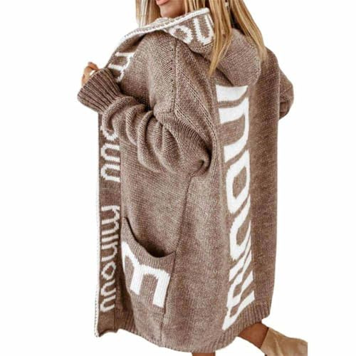 Godoboo Damen Strickjacke Lang Cardigan Kapuzenpullover Grobstrickjacke Strickmantel mit Kapuze Cardigan Strickpullover Herbst Winter Jacke Sweater Outerwear