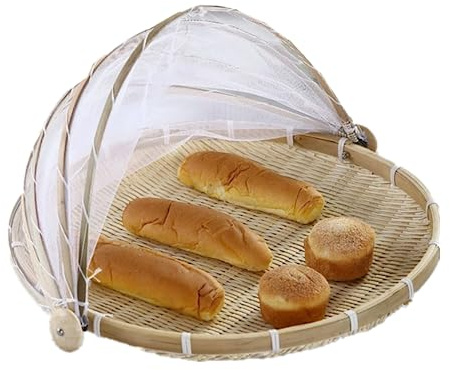 NatureMan Panier de rangement rond en bambou beige 30 cm de style rustique/rustique léger avec cordon de fermeture pour l'extérieur