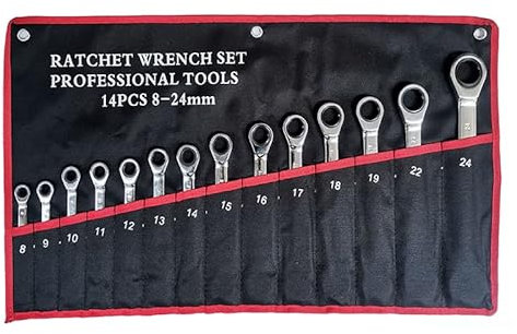 RaamKa Llaves Fijas con Carraca Juego de Llaves combinadas de trinquete Juego de Llaves de Acero al Cromo vanadio Herramientas for Reparar Un Juego de Llaves Llave Carraca (Color : 14 pcs G)