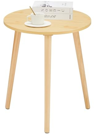 APICIZON Beistelltisch, Couchtisch rund Ø 42 cm, Höhe 51 cm, Sofatisch mit Beinen aus Massivholz, Skandinavischer Stil, Nachtisch Beistelltisch Holz für Wohnzimmer, Schlafzimmer, Natur