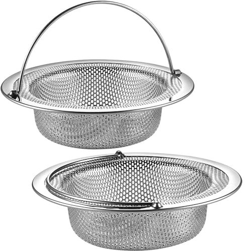 2 Stück Abflusssieb Küchenspüle Sieb Edelstahl Waschbecken für Küchen Waschbecken Spülbecken Sieb Verstopfungsschutz Küche Abfluss Spüle (11 x 8 x 2.6 cm)(Silber,Schwarz) (Silber)