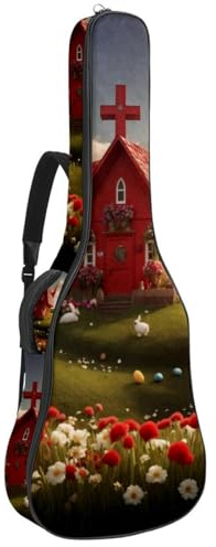 Große Universal Akustikgitarrentasche mit Schwammschutzschicht, wasserdichte Gigbag für 40/41/42 Zoll Gitarren, Rotes Osterkreuzhaus, mehrfarbig, 42.9x16.9x4.7 in, Gitarrentasche