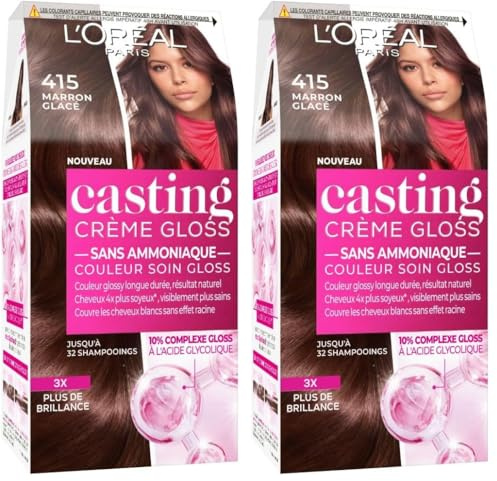 L'Oréal Paris Casting Crème Gloss Coloration Ton Sur Ton Sans Ammoniaque 4.15 Marron Glacé (Paquete de 2)
