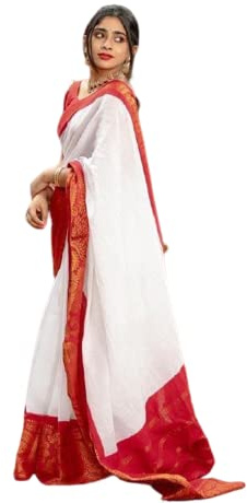 Generic Aashita Creations Banarasi Sari en soie douce Lichi pour femme Motif riche Pallu Rouge et blanc, blanc/rouge, taille unique