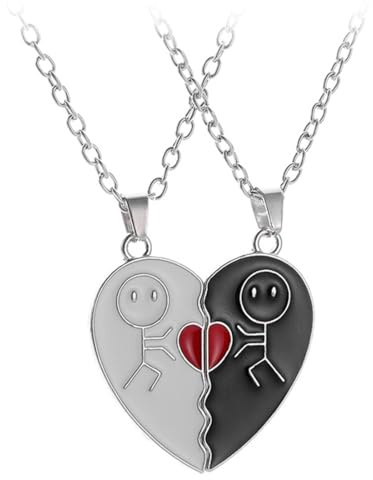 LEEQBCR 2 Pcs Freundschaft Anhänger Halskette Set,BFF Halskette,beste Freundin Halskette,schwarz und weiß Matchmaker Herz Freundschaft Halskette für Jungen und Mädchen Geburtstagsgeschenk