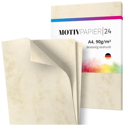 Papier Marmor marmoriert beidseitig bedruckt beige hell (Briefpapier 60 Blatt)