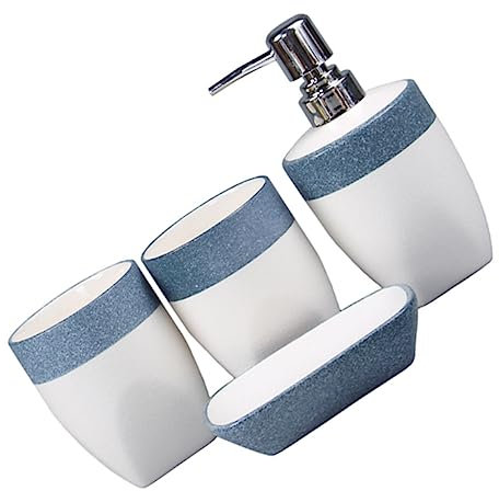 Ciieeo 1satz Ceramic Sanitary and Bathroom Accessory Combination with Soap Dispenser Toothbrush Cups and Emulsion Bottle for Home Hotel Restaurant Usage