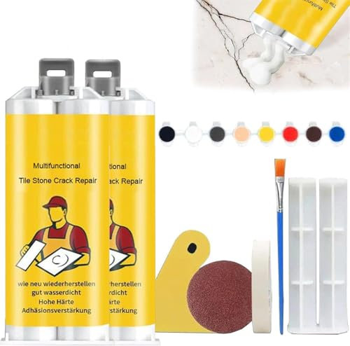 Yanobia Kit de réparation multifonctionnel de fissures pour carrelage, granit et marbre, pâte de réparation de vernis pour carrelage et céramique, pour réparer les copeaux de baignoire fissurés en