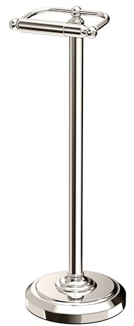 Gatco 1436PN Toilet Paper Holder Stand, Freestanding Floor Stand for Bathroom, Polished Nickel, Weighted Base, 22 Inch