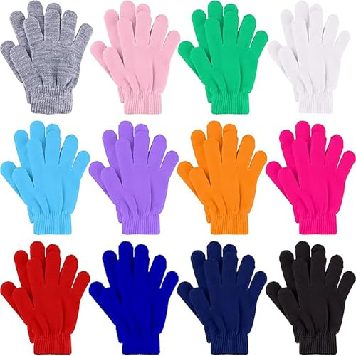 kangnuoxue chrismas present 12 Pairs Kids Gloves Winter Toddler Gloves Full Fingers Knit Gloves Children Stretchy Warm Bulk for Boys Girls