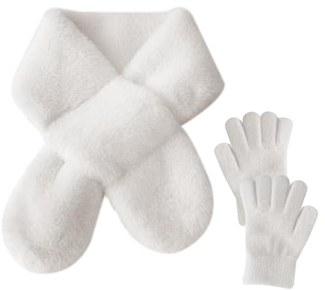 SwirlColor Schal & Handschuh-Sets Für Mädchen, Nette Plüsch Thermische Schal und Handschuhe für Mädchen Kinder Winter Warmes Zubehör Set Gealtert 3-8