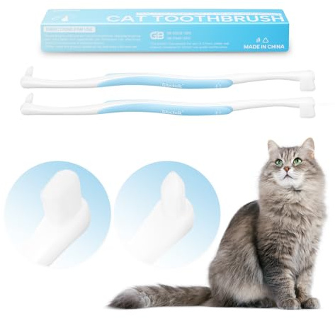 Gluckelk Dual-Sided Cat Toothbrush with Micro Brush Head, Ultra Soft Nano Bristles Pet Toothbrush Kit, Kitten/Puppy Toothbrushes, Fit into Cats/Small Dogs Mouth, Avoid Bleeding Gums