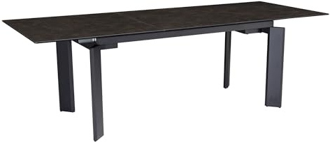 FineBuy Esstisch Ausziehbar 180-240 cm Glas-Keramik Schwarz | Esszimmertisch mit kratzfester und hitzebeständiger Platte, ausziehbare Tafel mit stabilem Metallgestell