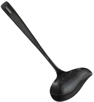 Cabilock Cuchara para Salsa de Acero Inoxidable 304 Negro Mango Largo sin Derrames Utensilio Multiusos para Servir Cocina Hogar