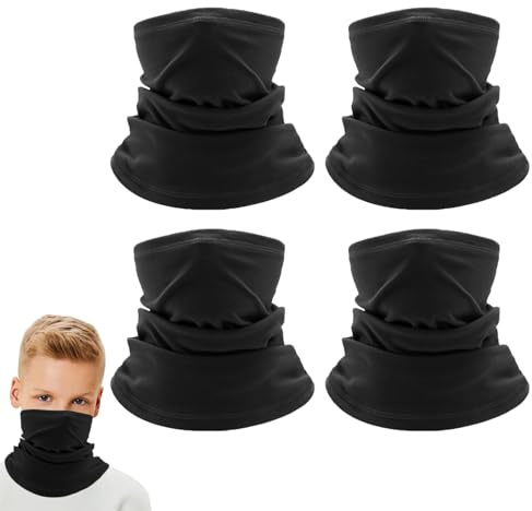EUPSIIU 4 st halsvärmare för barn, vinter halsvärmare damask fleece vindtät hals scarf tubhalsduk, scarf scarf multifunktionell huvudbonad för cykling skidåkning löpning pojkar flickor (svart), Svart,