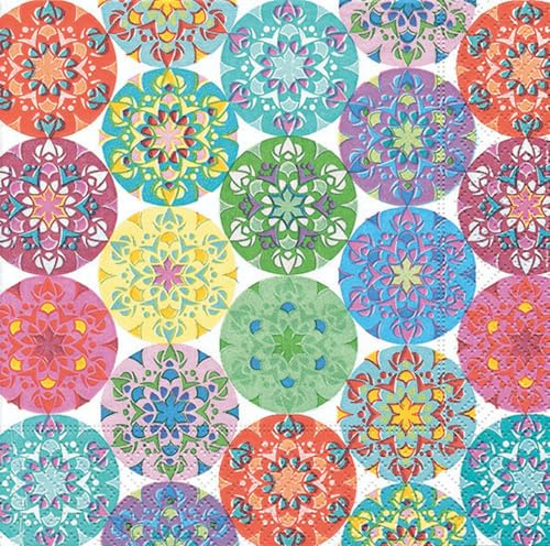 IHR Ideal Home Range Party Napkins Disposable 3-Ply Paper Lunch Napkin Pack, 6.5 x 6.5, Mandala Multi, 20-Count