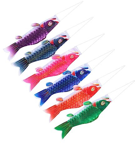 Yardwe 6 Stück Japanische Karpfenflagge 40cm Wetterfeste Hängedekoration Bunte Fisch Windsäcke Für Garten Festival Restaurant Außendekoration Geschenk