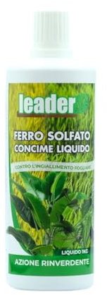 LEADER, Concime Liquido Ferro Solfato, Assorbimento Rapido, Azione Rinforzante e Rinverdente, Previene Ingiallimento delle Foglie, Riaccende i Colori dei Fiori Rossi e Blu, Formato 1Kg
