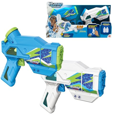 Bizak Hydro M.A.D. Mini Blaster Pack Double, Pistolets à Eau électroniques en Bleu et Blanc, portée jusqu'à 5 m, Jouet pour Jeu en Plein air, garçons et Filles à partir de 8 Ans, (62001154)