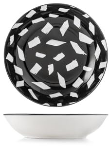 H&H, Set 6 Piatti Fondi Emporium in Porcellana Nera Decorata, 20 cm - Eleganza e Raffinatezza per Ogni Tavola