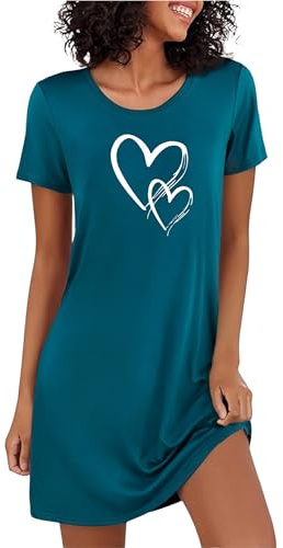 Marvmys Chemise De Nuit Femme À Manches Courtes en Coton avec Col Rond | Imprimé Cœur Noir Taille S-4XL